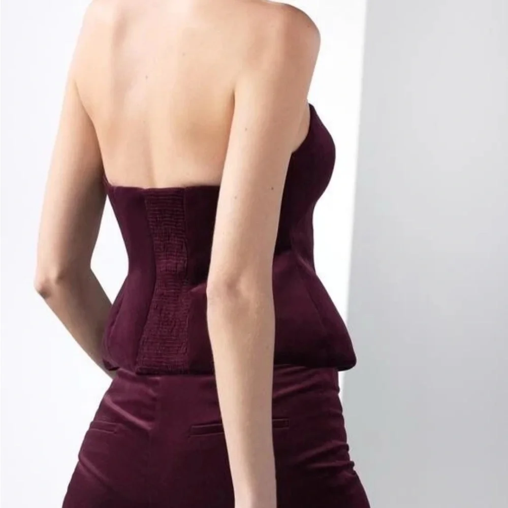 ZARA Burgundy Velvet Corset Bustier Size MEDIUM RALPH LAUREN CHRISTMAS NWOT - Picture 5 of 10